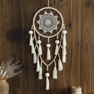 Macrame Dream Catcher Wall Decor With Pom Poms Large White Dreamcatcher Wood😻